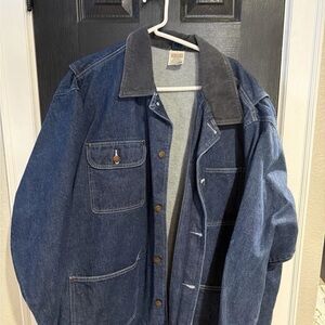 VTG Men's Blue Denim Jacket with Charcoal Collar XL